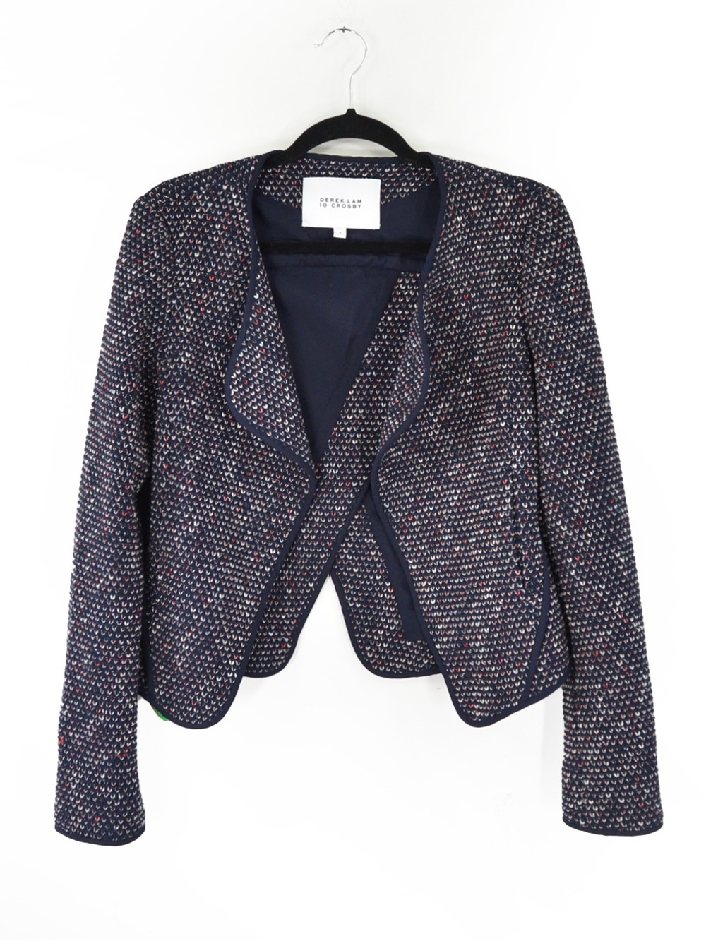 10 Crosby Derek Lam Tweed Navy White Red Knit Blazer Jacket Cardigan